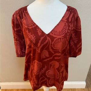Loft Rust Red Floral V-Neck Women’s Top